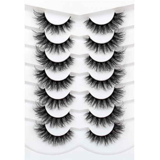 Picture of Pooplunch Cat Eye Look Fluffy False Eyelashes Thick Full Volume 16MM Wispy Curly Faux Mink Lashes 8D Fake Eyelash Strips 7 Pairs Multipack