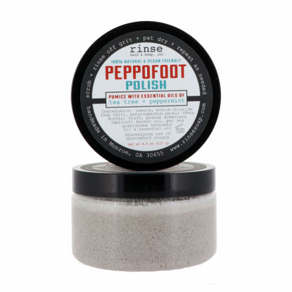Picture of Rinse Bath & Body Peppofoot Peppermint Foot Scrub - Handmade Exfoliating Tea Tree Oil Cooling Foot Scrub w/Peppermint Essential Oil | Shea Butter & Avocado Oil | Cleansing & Refreshing| Natural | 4oz