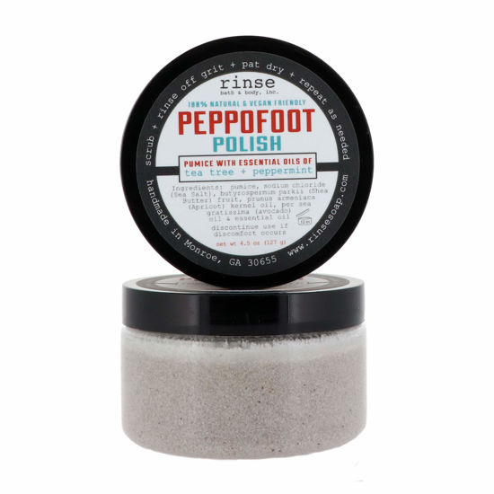 Picture of Rinse Bath & Body Peppofoot Peppermint Foot Scrub - Handmade Exfoliating Tea Tree Oil Cooling Foot Scrub w/Peppermint Essential Oil | Shea Butter & Avocado Oil | Cleansing & Refreshing| Natural | 4oz