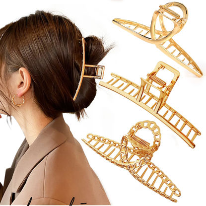 Picture of Mehayi 3 PCS Metal Large Hair Claw Clips for Thick Heavy Hair, Big Non-Slip Hair Catch Barrette Jaw Clamp, Strong Hold Claw Barrettes for Long Hair, Fashion Hair Styling Accessories for Women Girls