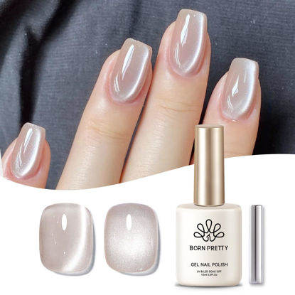 Picture of Born Pretty Cat Magnetic Eye Gel Nail Polish, Nude Moonlight Cat Magnetic Gel, Glass Shiny Effect Nude Soak Off Nail Art Salon Manicure Home Gift 15ml