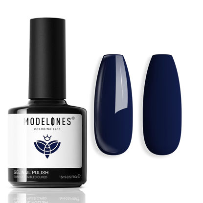 Picture of modelones Blue Gel Nail Polish, 15ML Navy Blue Color Soak Off Uv LED Nail Lamp Gel Polish, Blue Color Soak Off U V LED Gel Polish Nail Art Design Manicure Salon DIY Salon Gel