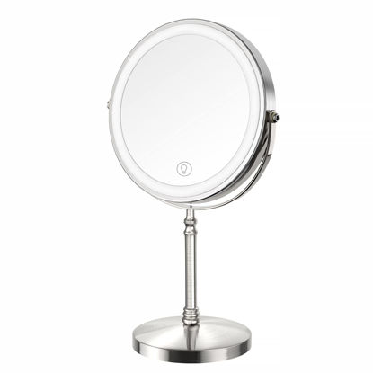 Picture of Lighted Makeup Mirror, 3000 mAh Rechargeable Double Sided Magnifying Mirror with 3 Colors, 1x/10x 360° Rotation Vanity Mirror, Brightness Adjustable Magnification Cosmetic Light up Mirror, Women Gift
