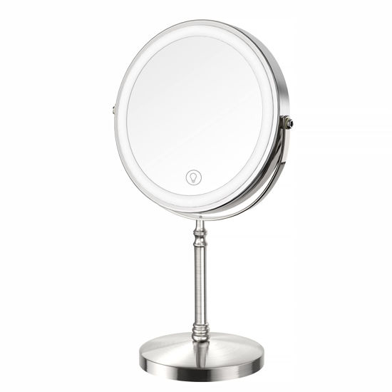 Picture of Lighted Makeup Mirror, 3000 mAh Rechargeable Double Sided Magnifying Mirror with 3 Colors, 1x/10x 360° Rotation Vanity Mirror, Brightness Adjustable Magnification Cosmetic Light up Mirror, Women Gift