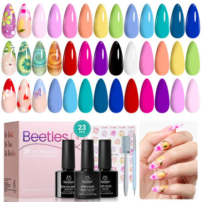 Picture of Beetles Gel Nail Polish, 20 Colors Cat Eye Gel Polish Bright Pink Blue White Black Green Purple Pastel Gel Polish Set with 3Pcs Base Top Coat Gel Holiday Nail Valentine's Day Gift for Women