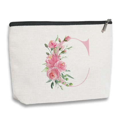 Picture of kdxpbpz Initial Makeup Bag, Personalized Gifts for Women, Bridesmaid Gifts, Birthday Gifts for Women Mom, Gifts for Best Friend, Bride Bridesmaid Cosmetic bag (Pink, C)