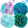 Picture of Fu Store Loofah Sponge Shower Loofahs 80g Bath Sponges Mesh Balls 4 Colors Body Scrubber Exfoliator Wash Back Scrubber Bathroom Men Women 4 Pack Scrubbers Cleaning Bathing Accessories, 80g Green Blue