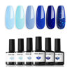 Picture of modelones Blue Gel Nail Polish Set 6 Colors, Royal Blue Sky Blue Glitter Navy Blue Nail Gel Polish Kit Light to Dark Shades Soak Off Pastel Spring Nail Art Gel Salon DIY Manicure Gift for Women Girl