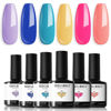 Picture of modelones Gel Nail Polish Set - 6 Colors Neon Bright Hot Pink Royal Blue Purple Turquoise Peaches Coral Yellow Nail Gel Kit Soak Off Nail Art Design Manicure DIY Salon Gift for Girl Women