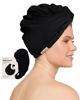 Picture of Kitsch Microfiber Hair Towel Wrap for Women - Anti-Frizz Quick Dry Towel, Super Absorbent Microfiber Towel for Hair, Hair Drying Towel Wrap, Hair Towels, Hair Turban Towel for Wet Curly Hair - Black