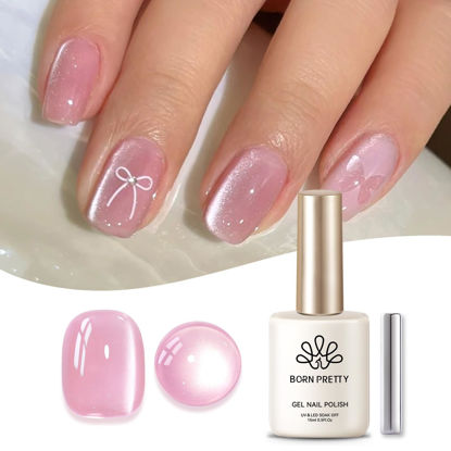 Picture of Born Pretty Cat Magnetic Eye Gel Nail Polish, Pink Moonlight Cat Magnetic Gel, Glass Shiny Effect Pink Soak Off Nail Art Salon Manicure Home Gift 15ml