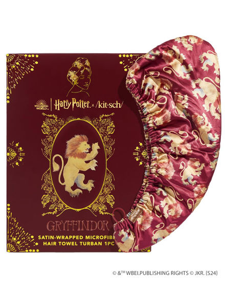 Picture of Kitsch x Harry Potter Satin Wrapped Microfiber Hair Towel Wrap for Women - Anti-Frizz Quick Dry Hair Towels, Super Absorbent Microfiber Towel for Hair, Hair Drying, Hair Turban Towel, Gryffindor