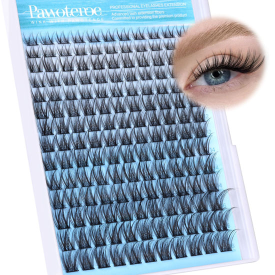 Picture of Pawotence Wispy Lash Clusters Natural Cluster Eyelash Extensions 154pcs Individual Lashes 8-16mm Lash Extension DIY False Eyelashes Soft Comfortable Natural Eyelash Clusters with Thin Band