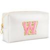 Picture of URSKYTOUS Initial Makeup Bag Personalized Preppy Travel Small Cosmetic Bag Cute PU White Chenille Letter Makeup Pouch for Purse Waterproof Zippered Toiletry Organizer for Women Girls Kids Friends (W)