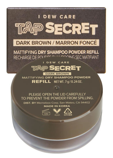 Picture of I DEW CARE Biotin Hair Root Touch Up Powder Dry Shampoo Refill - Tap Secret Dark Brown | Korean Black Ginseng, Non-aerosol, Benzene-free, Mattifying, Travel Size Dry Shampoo, Texture Powder, 0.24 oz.