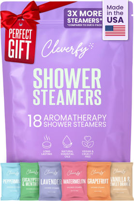 Picture of Cleverfy Shower Steamers Aromatherapy - 18 Pack of Shower Bombs with Essential Oils. Self Care Birthday Gifts for Women and Valentines Day Gifts for Her and Him. Purple Set