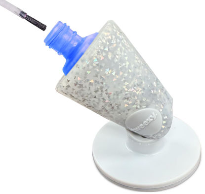 Picture of tweexy Hinge Untippable Nail Polish Bottle Holder | Anti-Spill Nail Polish Holder Stand, Tilted, Smartgrip Airlock Suction | Fingernail Painting, Nail Art, Manicure & Pedicure, Nail Polish Accessories (Silver Sparkle)