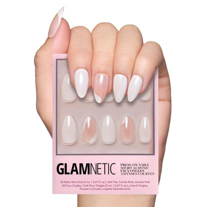 Picture of Glamnetic Press On Nails - Lovey Dovey | Short Almond Nails with Abstract Accents, Reusable Stick On Fake Nails with Glue | Love In Bloom Valentine’s Nails | 15 Sizes - 30 Nail Kit with Glue