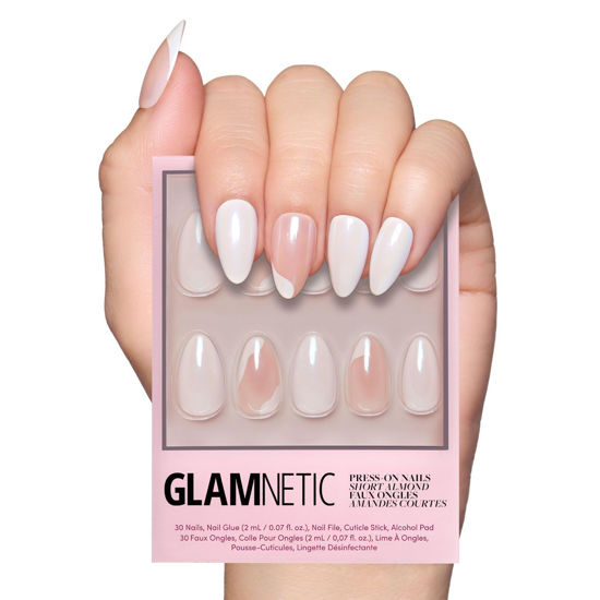 Picture of Glamnetic Press On Nails - Lovey Dovey | Short Almond Nails with Abstract Accents, Reusable Stick On Fake Nails with Glue | Love In Bloom Valentine’s Nails | 15 Sizes - 30 Nail Kit with Glue