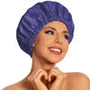 Picture of Shower Cap for Women, Reusable Large Waterproof Shower Bonnet Washable Elastic Band Bath Hair Hat for Long Hair, Braids(Dark Blue Purple)