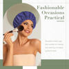 Picture of Shower Cap for Women, Reusable Large Waterproof Shower Bonnet Washable Elastic Band Bath Hair Hat for Long Hair, Braids(Dark Blue Purple)