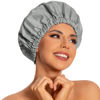 Picture of Reusable Shower Cap for Women, Large Waterproof Shower Bonnet Washable Elastic Band Bath Hair Hat for Long Hair, Braids(Dark Grey)
