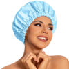 Picture of Reusable Shower Cap for Women, Large Waterproof Shower Bonnet Washable Elastic Band Bath Hair Hat for Long Hair, Braids(Light Blue)