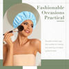 Picture of Reusable Shower Cap for Women, Large Waterproof Shower Bonnet Washable Elastic Band Bath Hair Hat for Long Hair, Braids(Light Blue)