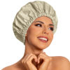 Picture of Reusable Shower Cap for Women, Large Waterproof Shower Bonnet Washable Elastic Band Bath Hair Hat for Long Hair, Braids(Gray Yellow)