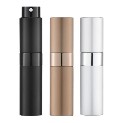 Picture of LISAPACK 8ML Atomizer Perfume Spray Bottle for Travel (3 PCS) Empty Cologne Dispenser, Portable Sprayer (Black, Silver, Brown)