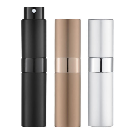 Picture of LISAPACK 8ML Atomizer Perfume Spray Bottle for Travel (3 PCS) Empty Cologne Dispenser, Portable Sprayer (Black, Silver, Brown)