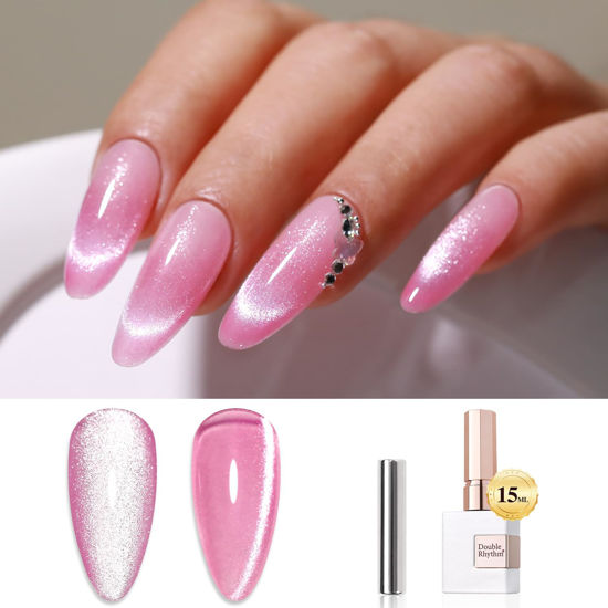 Picture of Double Rhythm 0.5 OZ Cat Eye Gel Polish with Magnet 15ML Holographic Glitter Shimmer Translucent Jelly Color Magnetic Nail Polish Salon DIY at Home (MC1070)