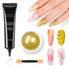 Picture of Makartt 3D Nail Gel with Gold Chrome Nail Powder Kit, Clear Molding Gel for Nail Art, 15g Sculpting Glue Polish and Metallic Effect Mirror Powder Set for Nail Decoration Manicure Charms