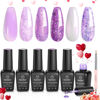 Picture of Beetles Purple Glitter Gel Nail Polish Set, 6 Color Jelly Purple Shimmer Pearl Gel Polish with Nail Brush Soak Off Uv Gel Swirl Shell Thread Effect DIY Manicure Spring Valentine's Day Gift for Women