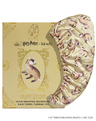 Picture of Kitsch x Harry Potter Satin Wrapped Microfiber Hair Towel Wrap for Women - Anti-Frizz Quick Dry Hair Towels, Super Absorbent Microfiber Towel for Hair, Hair Drying, Hair Turban Towel - Hufflepuff