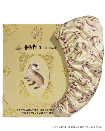 Picture of Kitsch x Harry Potter Satin Wrapped Microfiber Hair Towel Wrap for Women - Anti-Frizz Quick Dry Hair Towels, Super Absorbent Microfiber Towel for Hair, Hair Drying, Hair Turban Towel - Hufflepuff