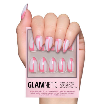 Picture of Glamnetic Press On Nails - Better Half | Short Almond Nails with Pink Accents, Reusable Stick On Fake Nails with Glue | Love In Bloom Valentine’s Nails | 15 Sizes - 30 Nail Kit with Glue