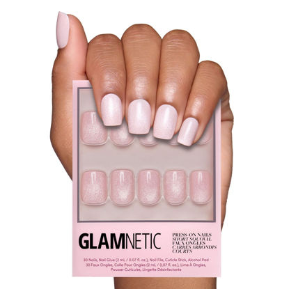 Picture of Glamnetic Press On Nails - Pinky Promise | Blush Short Squoval Nails, Reusable Stick On Fake Nails with Glue | Love In Bloom Valentine’s Nails | 15 Sizes - 30 Nail Kit with Glue