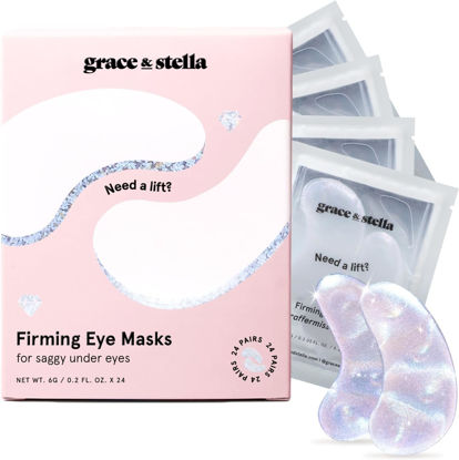 Picture of grace & stella Under Eye Patches with Peptides & Rice Extract - Firming Eye Masks for Dark Circles and Puffiness - Iridescent Eye Mask Patches for Firmer-Looking Skin - Vegan, Cruelty-Free, 24 Pairs