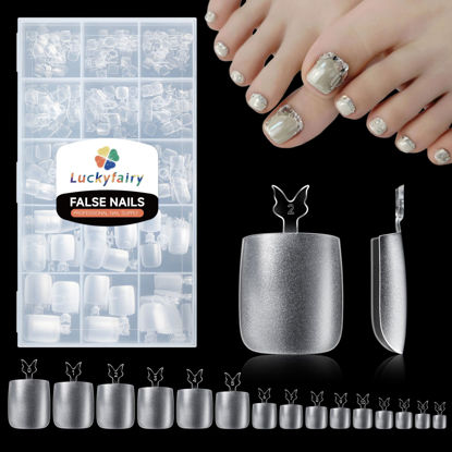 Picture of Sharp Square Toe Nail Press Ons French Style Toe Tips Gel x 240pcs Clear False Fake Toenails for Faster Toe Gel x Nail Extension Kit Home DIY Art Salon 15 Sizes Acrylic Nails, Luckyfairy