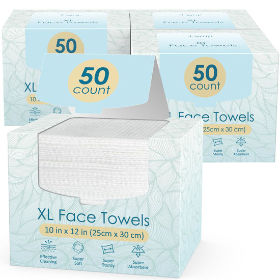 Picture of Fygrip 200 Count (4 Box) XL Disposable Face Towels 10” x 12”, 100% Viscose Fibre, Soft & Skin Friendly Face Towelettes Disposable, Facial Tissue Face Wipes for Women Cleansing