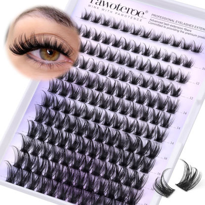 Picture of Pawotence Lash Clusters Wispy Cluster Eyelash Extensions 144pcs Individual Lashes 10-18mm Lash Extension DIY False Eyelashes Soft Comfortable Eyelash Clusters with Thin Band