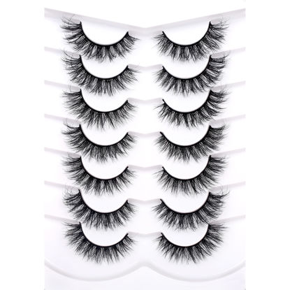 Picture of Pooplunch False Eyelashes Fluffy Cat Eye Look Wispy Fake Eyelashes Faux Mink Lashs 7 Pairs Pack