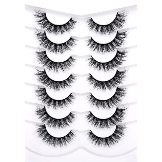Picture of Pooplunch False Eyelashes Fluffy Cat Eye Look Wispy Fake Eyelashes Faux Mink Lashs 7 Pairs Pack