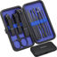 Picture of Glamne Manicure Set Nail Clippers Kit Professional Stainless Steel Nail Care Tools with Leather Travel Case 10 in 1 Blue