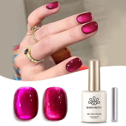 Picture of Born Pretty Cat Magnetic Eye Gel Nail Polish, Dragon Fruit Glass Cat Magnetic Gel, Glass Shiny Effect Soak Off Nail Art Salon Manicure Home Gift 15ml