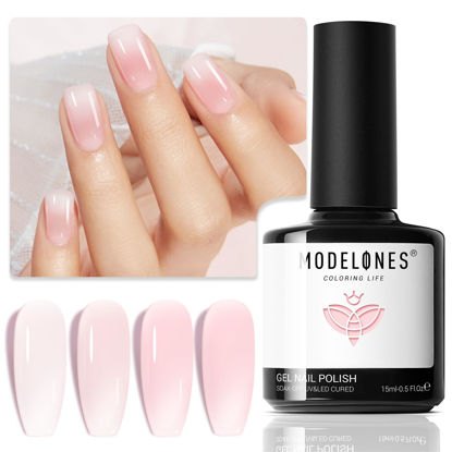 Picture of modelones Jelly Gel Nail Polish, 15 ML Neutral Sheer Milky White Nude Pink Gel Polish Translucent Soak off LED Nail Gel DIY Manicure 2024 New Nail Trend Nail Polish Gift for Girls Women