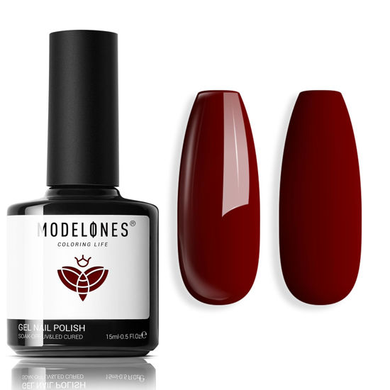 Picture of modelones Burgundy Red Gel Nail Polish,15 ML Christmas Red Gel Nail Polish Winter Sparkle Red Nail Polish New Year Shades Shopping Gel Polish Soak Off LED Halloween Nail Art Gel DIY Salon Gift