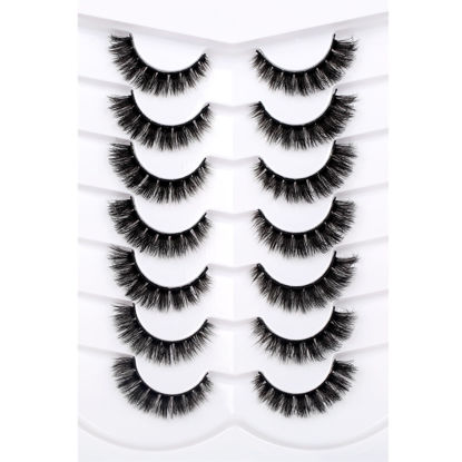 Picture of Pooplunch False Eyelashes Fluffy Short Natural Cat Eye Look Wispy Flares Fake Eyelashes Wispies Faux Mink Lashs 7 Pairs Pack