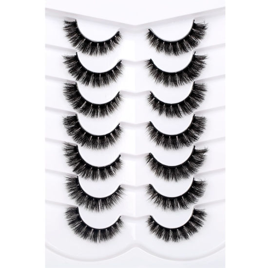 Picture of Pooplunch False Eyelashes Fluffy Short Natural Cat Eye Look Wispy Flares Fake Eyelashes Wispies Faux Mink Lashs 7 Pairs Pack